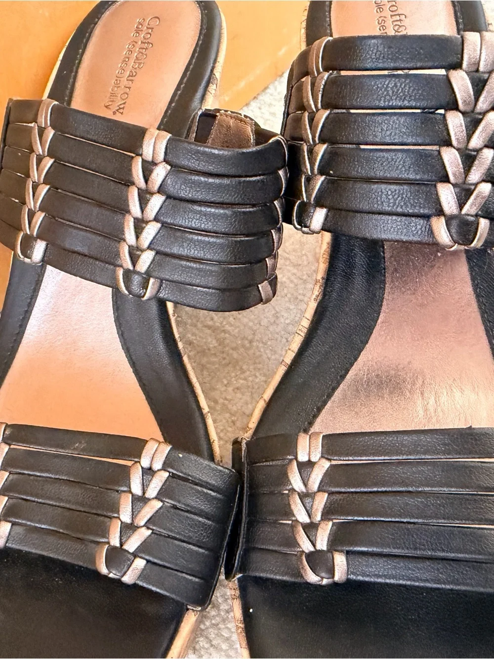 croft & barrow Black Leather Cork Wedge Slide Sandals